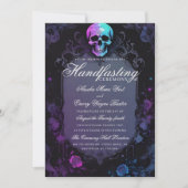Dark Purple Gothic light Floral Skull Handfasting Kaart (Voorkant)
