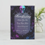 Dark Purple Gothic light Floral Skull Handfasting Kaart (Staand voorkant)