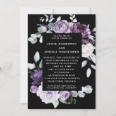 Dark Purple, Lavender, White Floral Black Wedding Kaart (Voorkant)