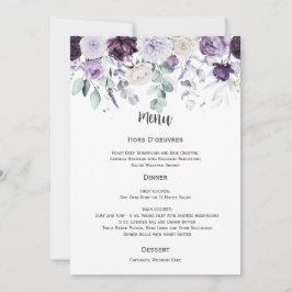 Dark Purple, Lavender, White Wedding Menu Kaart