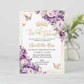 Dark Purple Lilac Blush Floral Roses Sweet 16 Kaart (Staand voorkant)