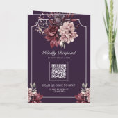 Dark Purple Moody Floral Frame QR Code Wedding (Achterkant)