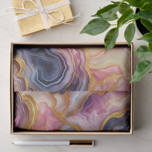 Dark Purple Pink Gold Marble Tissuepapier (Geschenk)