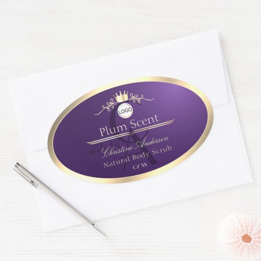 Dark Purple Product Label Gold Frame Logo Monogram (Envelop)