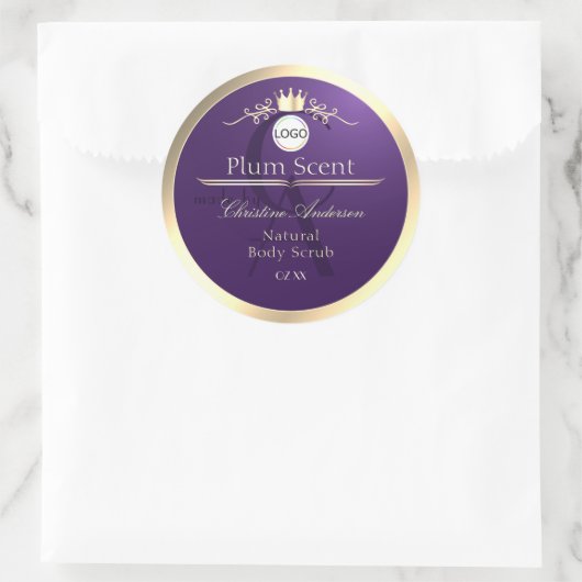 Dark Purple Product Label Gold Frame Logo Monogram (Tas)