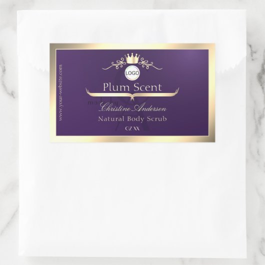 Dark Purple Product Label Gold Frame Logo Monogram (Tas)