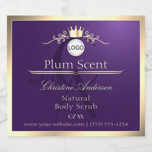 Dark Purple Product Label Gold Frame Logo Monogram Likeurfles Etiket (Enkel label)