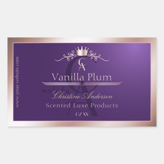 Dark Purple Product Label Rose Gold Frame Monogram (Voorkant)