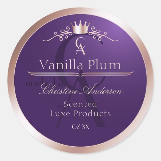 Dark Purple Product Label Rose Gold Frame Monogram (Voorkant)