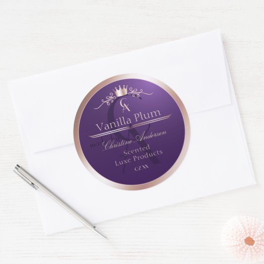 Dark Purple Product Label Rose Gold Frame Monogram (Envelop)