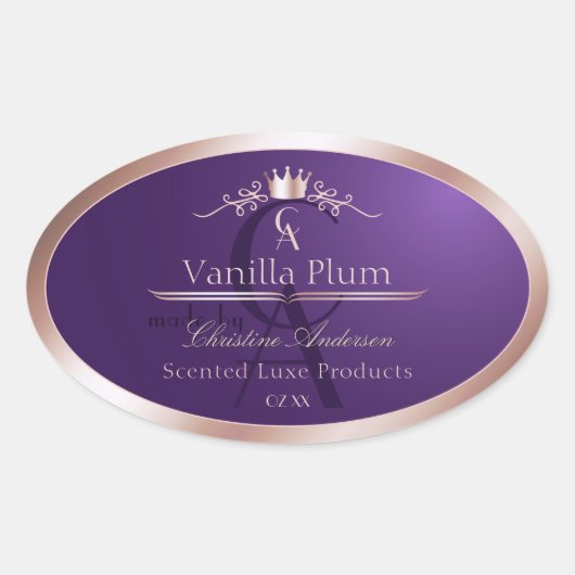 Dark Purple Product Label Rose Gold Frame Monogram (Voorkant)