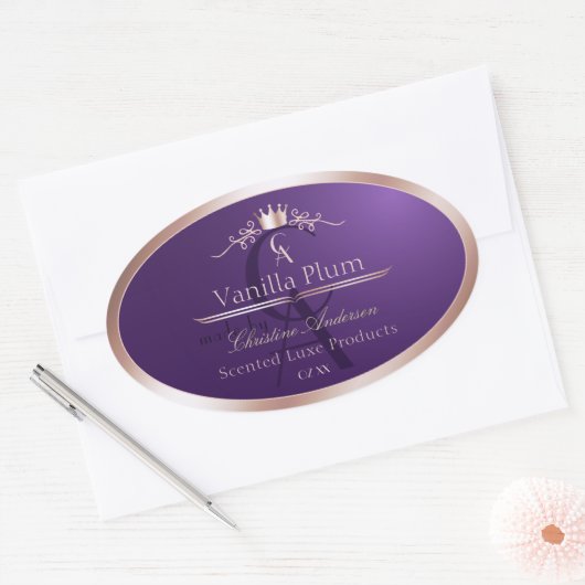 Dark Purple Product Label Rose Gold Frame Monogram (Envelop)