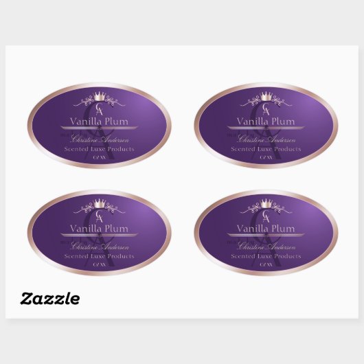 Dark Purple Product Label Rose Gold Frame Monogram (Vel)
