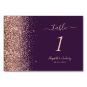 Dark Purple Rose Gold Glitter Edge Wedding Kaart (Voorkant)