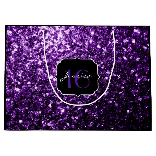 Dark Purple shiny glitter sparkles Sweet 16 Groot Cadeauzakje (Voorkant)