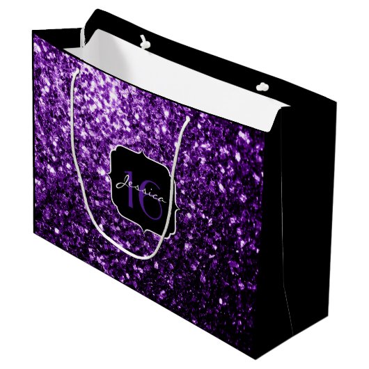 Dark Purple shiny glitter sparkles Sweet 16 Groot Cadeauzakje (Voorkant Gekanteld)