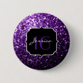 Dark Purple shiny glitter sparkles Sweet 16 Ronde Button 5,7 Cm (Voorkant)