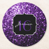 Dark Purple shiny glitter sparkles Sweet 16 Ronde Kartonnen Onderzetter (Voorkant)