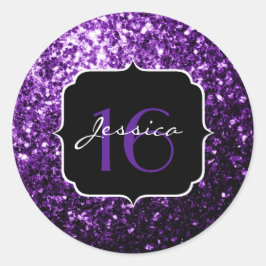 Dark Purple shiny glitter sparkles Sweet 16 Ronde Sticker