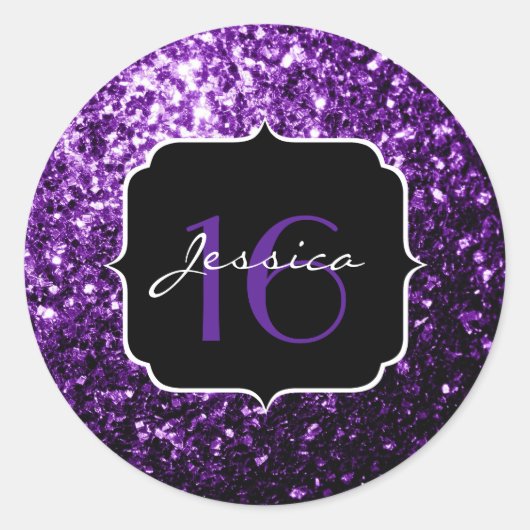 Dark Purple shiny glitter sparkles Sweet 16 Ronde Sticker (Voorkant)