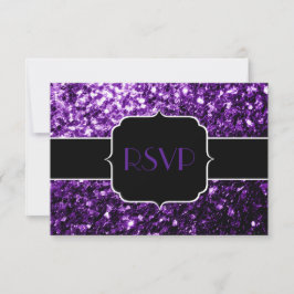 Dark Purple shiny glitter sparkles Sweet 16 RSVP Kaartje