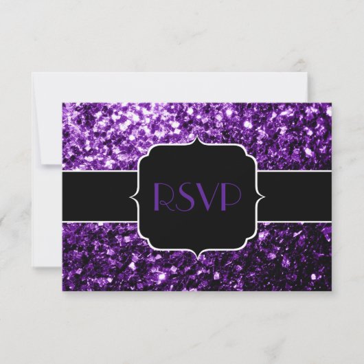 Dark Purple shiny glitter sparkles Sweet 16 RSVP Kaartje (Voorkant)