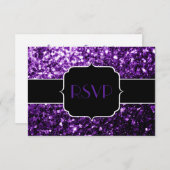 Dark Purple shiny glitter sparkles Sweet 16 RSVP Kaartje (Voorkant / Achterkant)