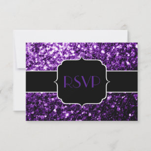 Dark Purple shiny glitter sparkles Sweet 16 RSVP Kaartje