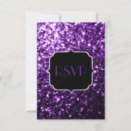 Dark Purple shiny glitter sparkles Sweet 16 RSVP Kaartje