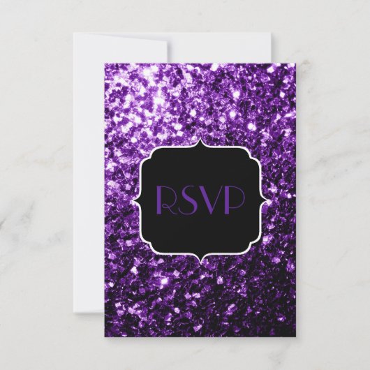 Dark Purple shiny glitter sparkles Sweet 16 RSVP Kaartje (Voorkant)