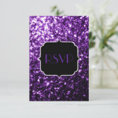 Dark Purple shiny glitter sparkles Sweet 16 RSVP Kaartje (Staand voorkant)
