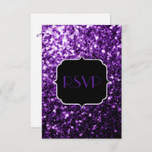 Dark Purple shiny glitter sparkles Sweet 16 RSVP Kaartje (Voorkant / Achterkant)