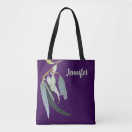 Dark Purple with Watercolor Leaves Named  Tote Bag