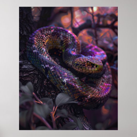 Dark Rainbow Iridescent Viper Coiled Poster (Voorkant)