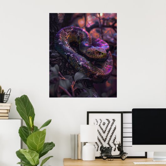 Dark Rainbow Iridescent Viper Coiled Poster (Thuiskantoor)