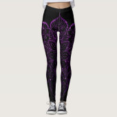 Dark Raspberry Faux Glitter Mandala op Black Leggings (Voorkant)