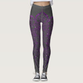 Dark Raspberry Faux Glitter Mandala op Dark Grey Leggings (Voorkant)