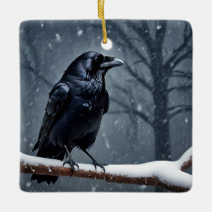 Dark Raven Black Bird Keramisch Ornament