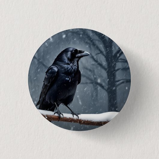 Dark Raven Black Bird Ronde Button 3,2 Cm (Voorkant)