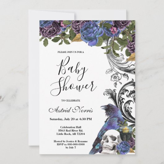 Dark Raven Paarse Rozen Baby shower Kaart (Voorkant)