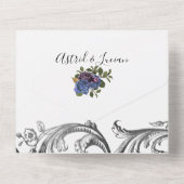 Dark Raven Paarse Rozen Handfasten All In One Uitnodiging (Achterkant)