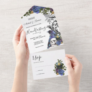 Dark Raven Paarse Rozen Handfasten All In One Uitnodiging