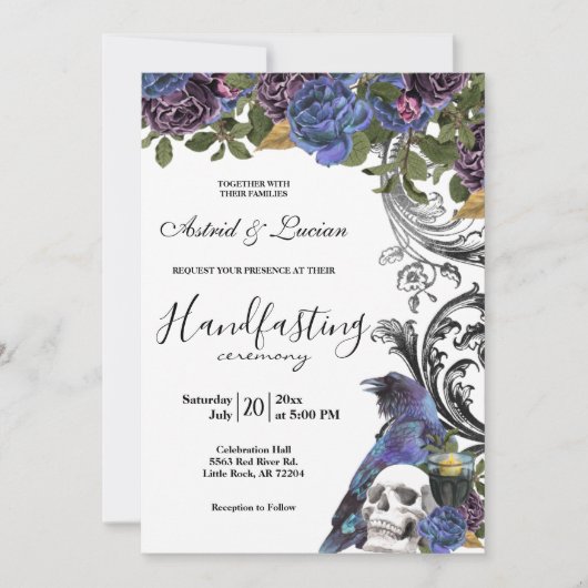 Dark Raven Paarse Rozen Handfasten Kaart (Voorkant)