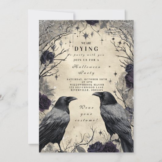Dark Raven Rozen Halloween Bijeenkomst Kaart (Voorkant)