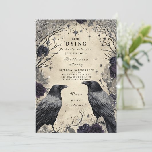Dark Raven Rozen Halloween Bijeenkomst Kaart (Staand voorkant)