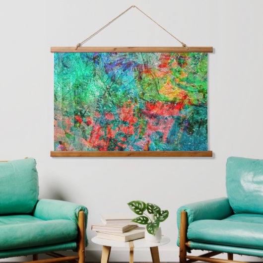 Dark red abstract Wood Topped Wall Tapestry,Blue  Hangend Wandkleed (Woonkamer)