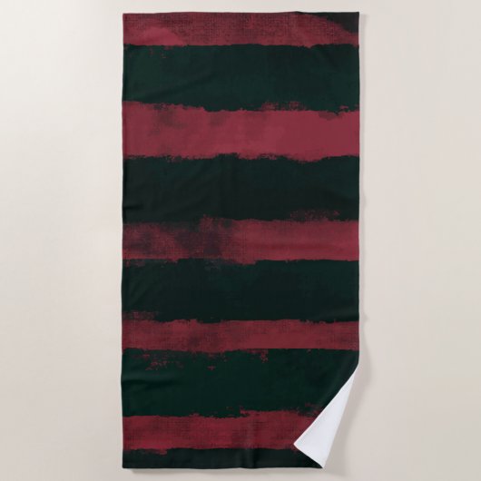 Dark Red and Black Horror Stripe Pattern Strandlaken (Voorkant)