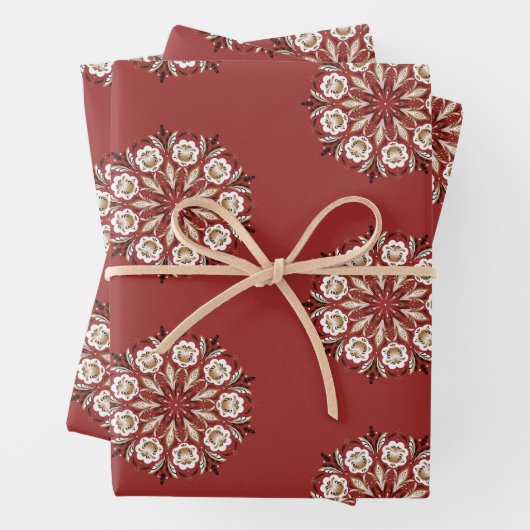 Dark red and white Norwegian Rosemaling floral  Inpakpapier Vel (In situ)