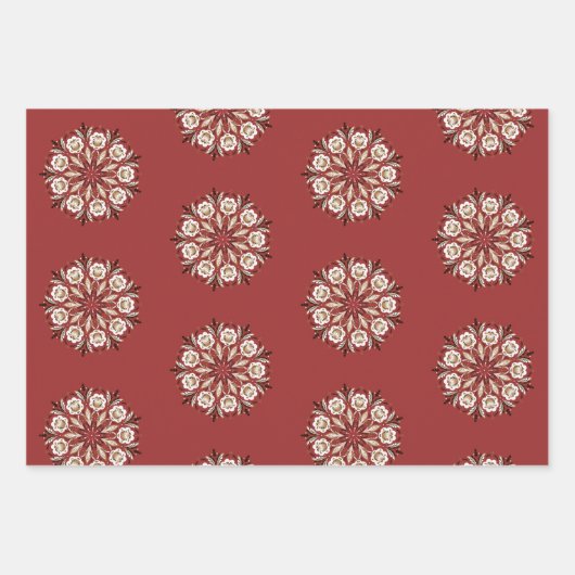 Dark red and white Norwegian Rosemaling floral Inpakpapier Vel (Voorkant 2)