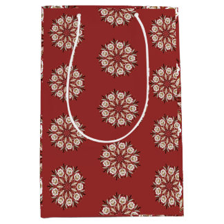 Dark red and white Norwegian Rosemaling floral  Medium Cadeauzakje